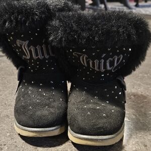 Kids Size 13 Juicy Couture Black Boots with Fur and Rhinestones